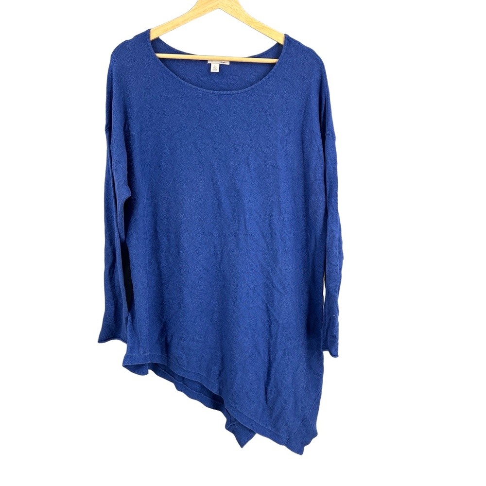 Halogen Sweater Blue‎ Asymmetrical Hem Tunic Long Sleeve Round Neck XL